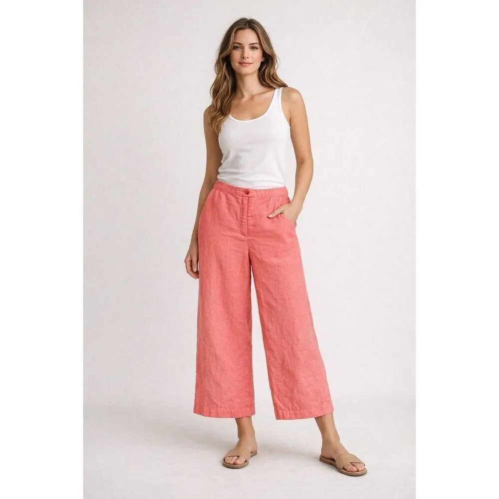 Dress Barn Coral 100% Linen Wide Leg Crop Pants Women’s M